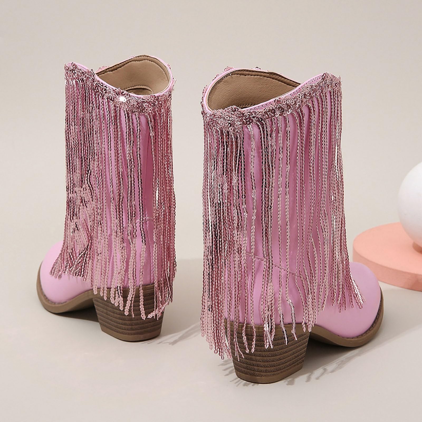 Bottes pour filles UK Frange Décoré Talon Bloc Cuir Western Cowgirl Bottes Hiver Automne Mode Enfants Bottes Courtes Enfants Antidérapants Pompon Chaussures Chaussures
