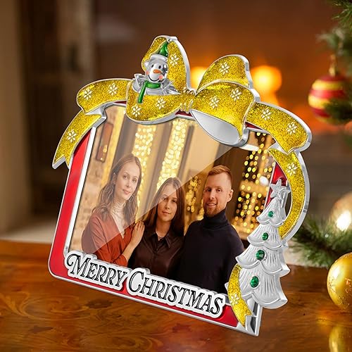 Miniatura 7 de LARAINE Marco de fotos de metal de 4 x 6 pulgadas, lazo de Navidad 2025, imágenes de alta definición para mesa, hogar, regalo decorativo de