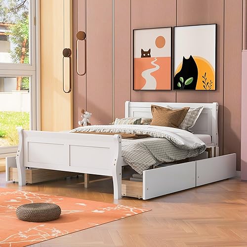 Miniatura 171 de Cama de plataforma de madera de tamaño individual con cabecera en forma de casa, soporte de listones de madera, para dormitorio de niños, niñas,