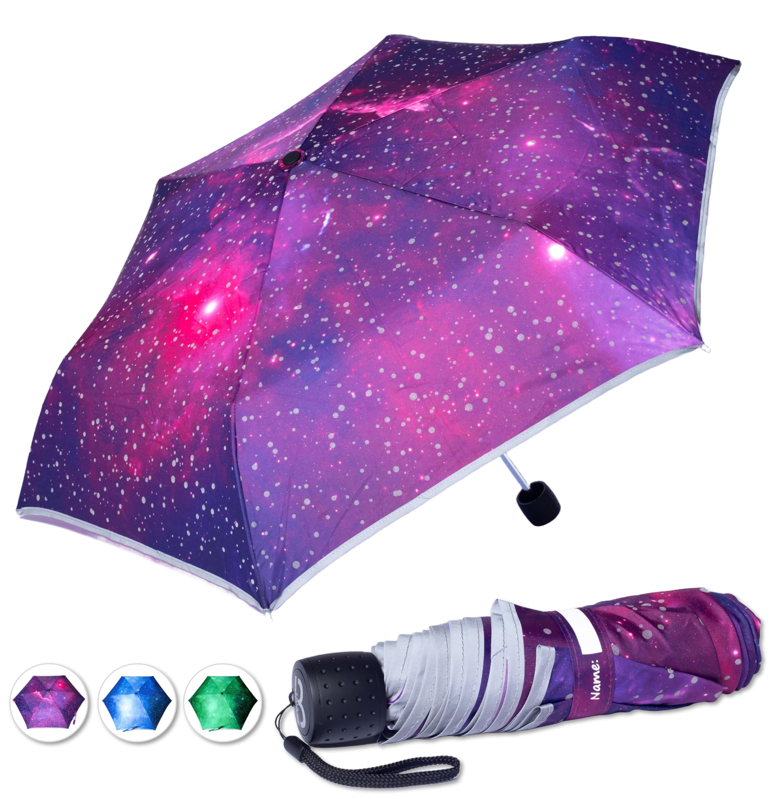 Regenschirm Kinder reflektierend - Schulranzen Kinderschirm ultraleicht - Schirm für Mädchen & Jungen - Galaxie