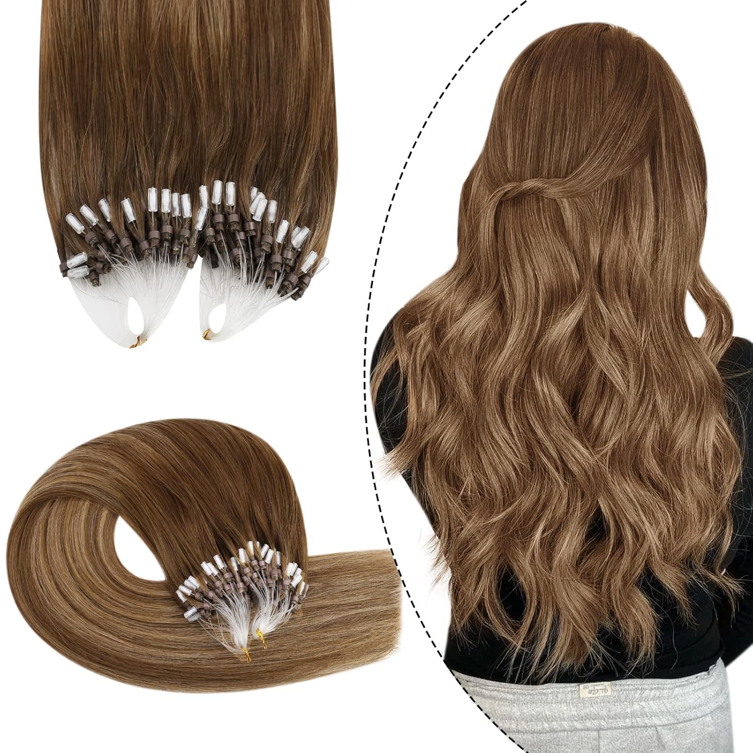 Ugeat Microbead Hair Extensions Real Hair Brown Micro Hair Extensions Human Hair