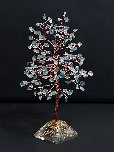 Miniatura 8 de Árbol de la vida de chakras de fluorita múltiple, árbol de cristal para energía positiva, base de pirámide de orgón, árbol de piedras preciosas -