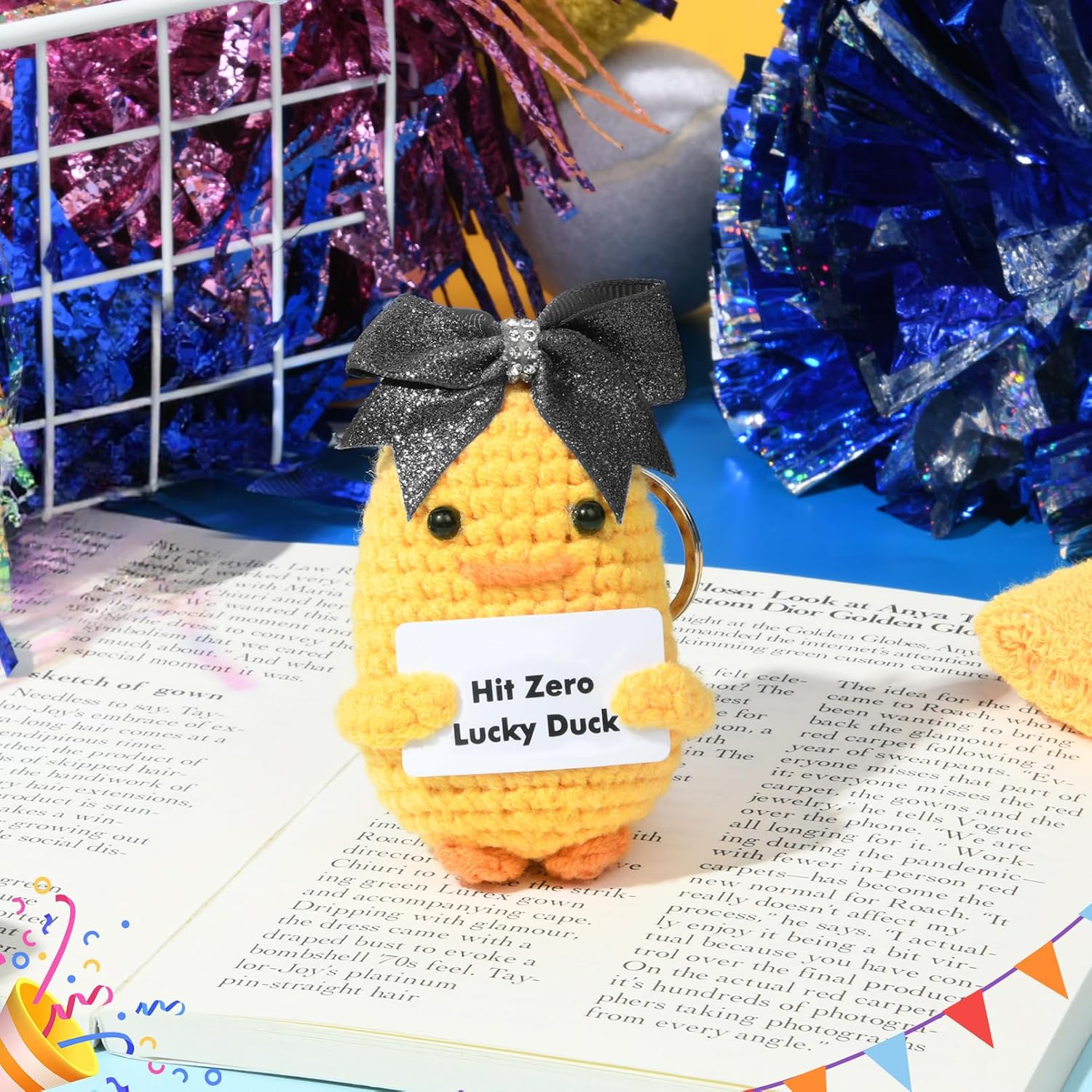 DEEKA Crochet Cheer Duck with Bow Cheer Gifts Bag Accessories Essentials Keychain for Backpack Cheerleading Team Gifts image 5