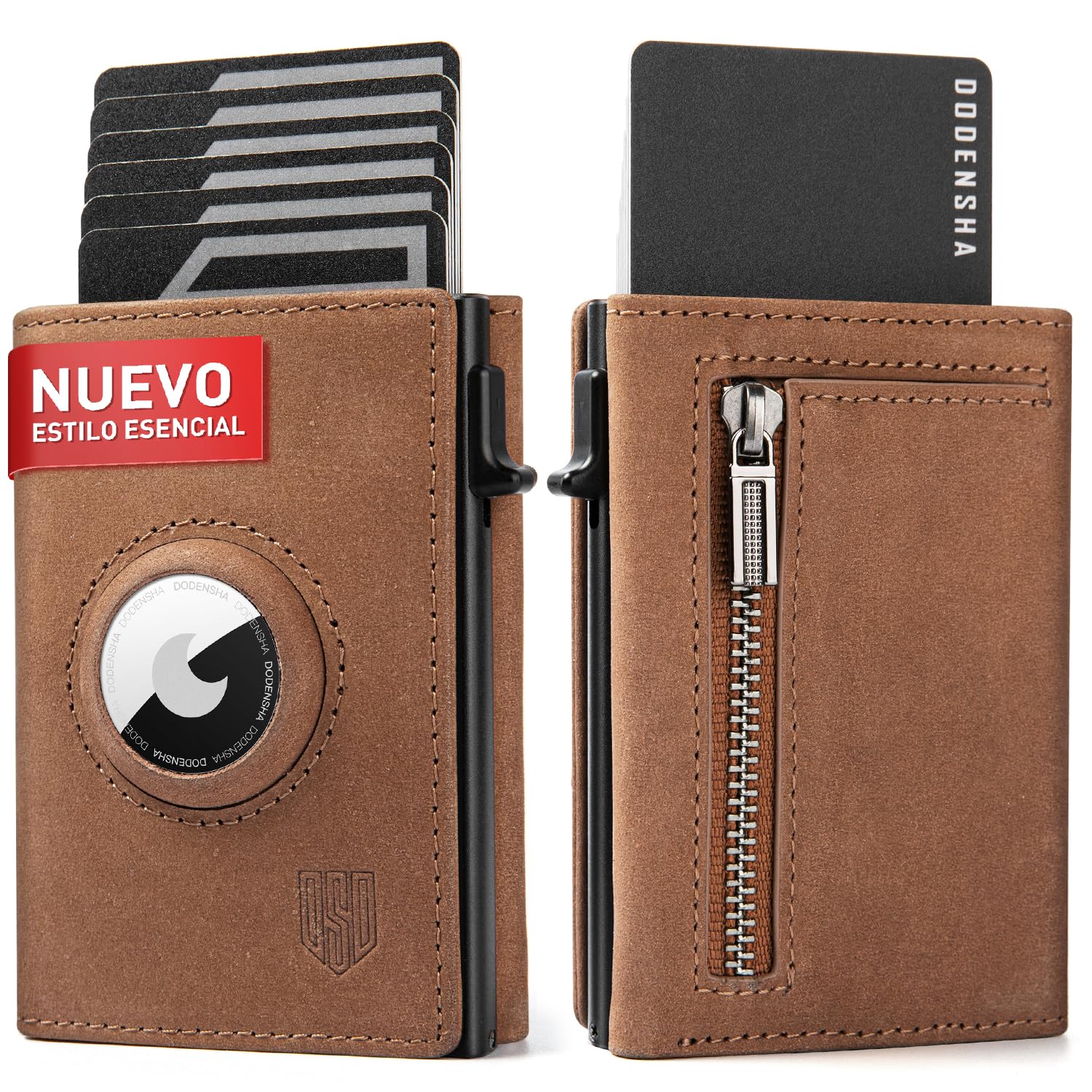 DODENSHA® AirTag* Tarjetero Hombre Protección RFID I Cartera Hombre I Carteras para Inteligente para más de 11 Tarjetas I billeteras para I carteiras Homens pie (Marrón Mate)