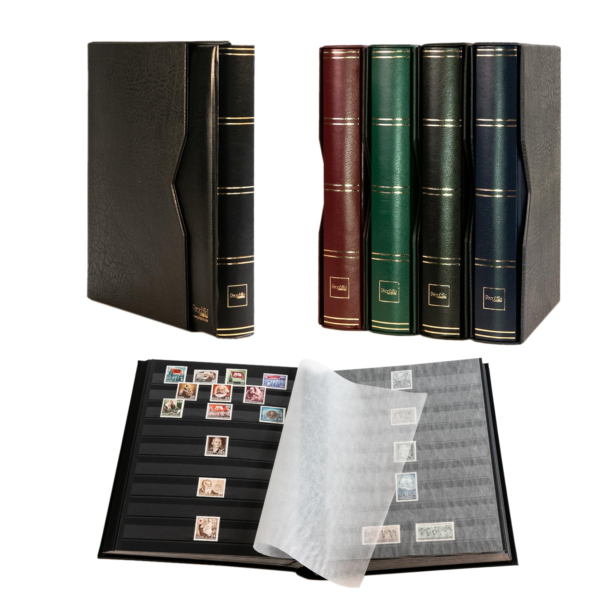 Prophila Album pour Timbres 60 Pages intérieur Noir étui de Protection Noir