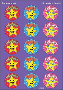 Superstars, Caramel scent Scratch n Sniff Stinky Stickers Large Round