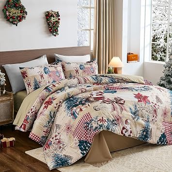 Xruibed Christmas Duvet Cover King Size, 3 Pcs Blue Christmas Bedding Set