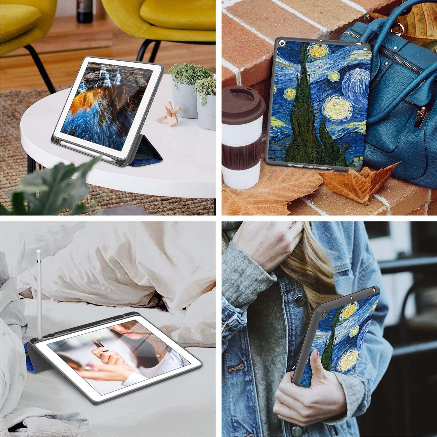 Soke iPad 9.7 2018/2017 Case with Pencil Holder, Trifold Stand with Shockproof Soft TPU Back Cover and Auto Sleep/Wake Function for iPad 9.7 inch 5th/6th Generation,Starry Night