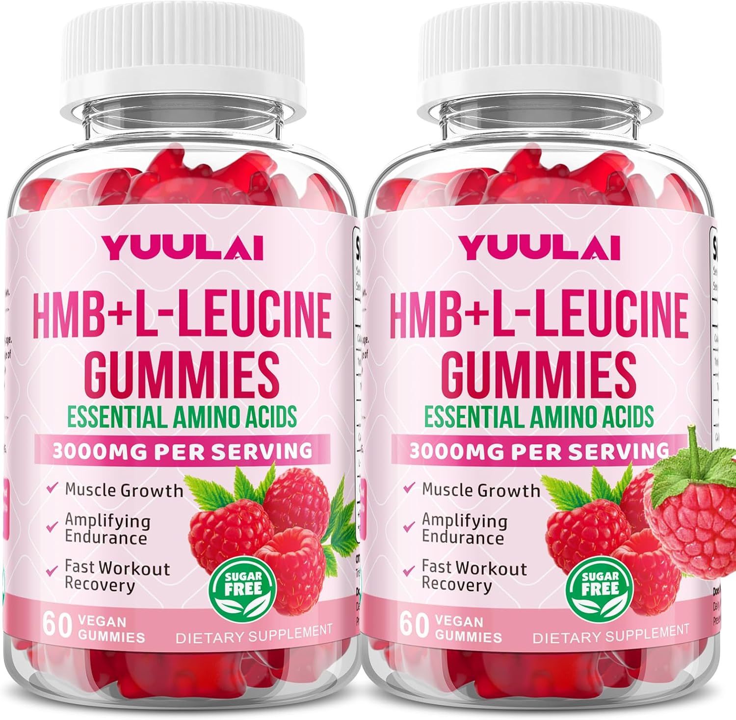 Pack of 2 HMB and L-Leucine Gummies, 3000mg HMB and Leucine Amino Acid for Men Women, for Muscle Growth, Muscle Relief, and Fast Workout Recovery, Vegan, Raspberry Flavor, 120 Count