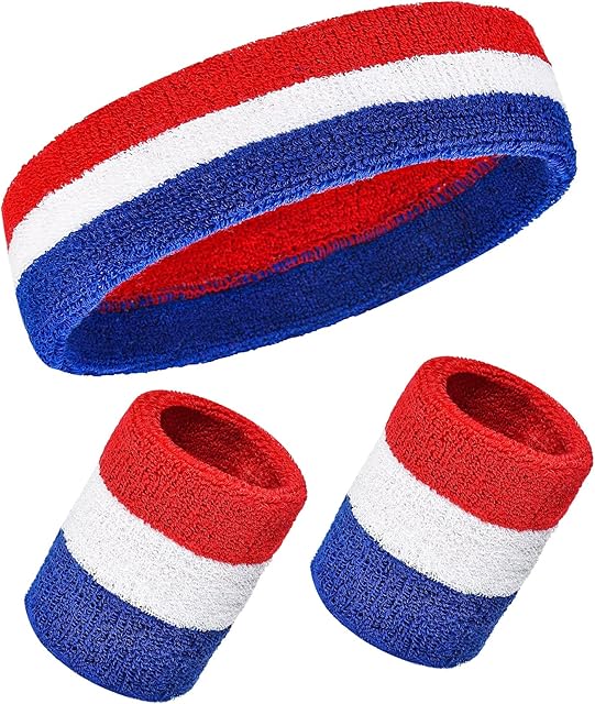 Sweatbands Set, 3pcs Striped Sweat Band, Sports Headband And Wrist Sweatbands, for Athletic Unisex Moisture Sweat Absorbing Fitness Yoga Running Tennis Gym Sports, Multicolor, M (SK-002)