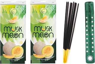 Hashcart Premium Musk Melon Incense Sticks Pack of 2, Total 130+ Sticks 220gram (Pack of 2,110 gram Each), Natural Air Freshener, 45-50 Mins Burn Time with 1 Assorted Color Incense Stick Holder