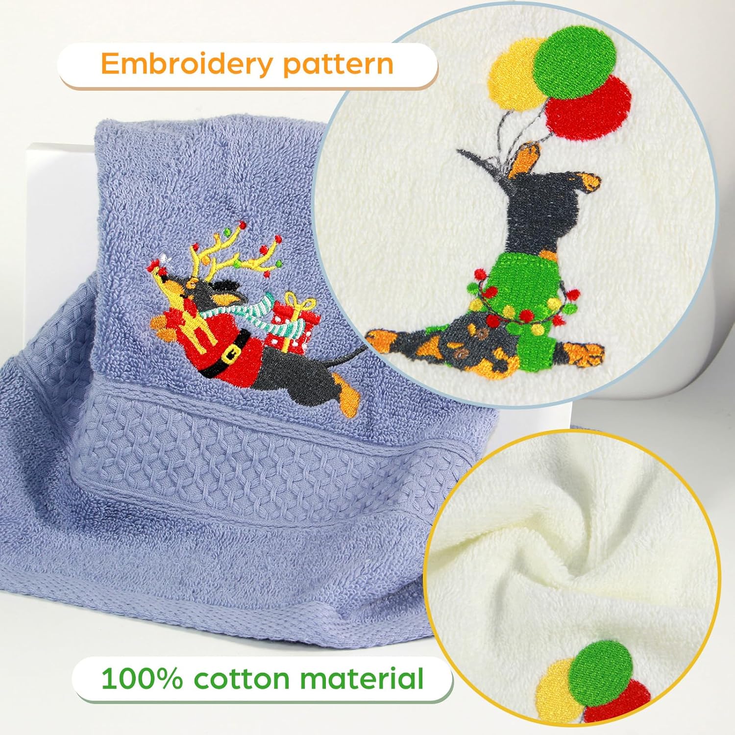 Funny Dachshund Hand Towels Set 3pcs - Dachshund Gifts Waffle Weave Kitchen Towels, Wiener Dog Christmas Decorative Hand Tea Towels for Bathroom Kitchen, Wiener Dog Gifts for Women - Image 3