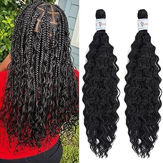 1B Black Curly Wavy Braiding Hair Pre Stretched Deep Ocean Wave Crochet Boho Hair for Braiding 16 Inch 2 Packs Bohemian Boho Curls Water Wave Wet and Wavy Braids Extensions