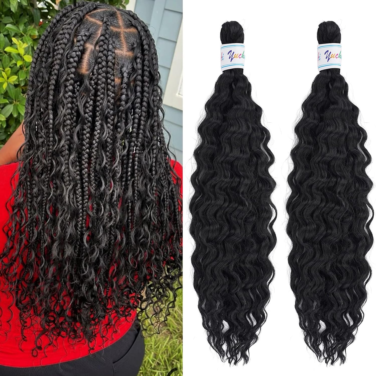 1B Black Curly Wavy Braiding Hair - Deep Ocean Wave Extensions