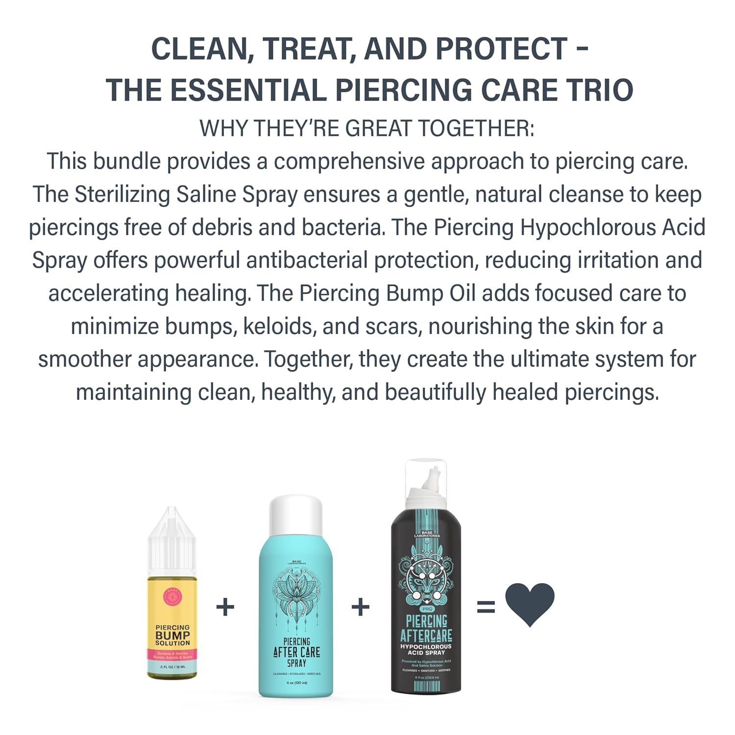 Piercing Aftercare Kit – Piercing Bump Oil, Sterilizing Saline Spray, and Hypochlorous Acid Spray | Cleanse, Treat, and Heal Piercing Bumps, Keloids, and Scars