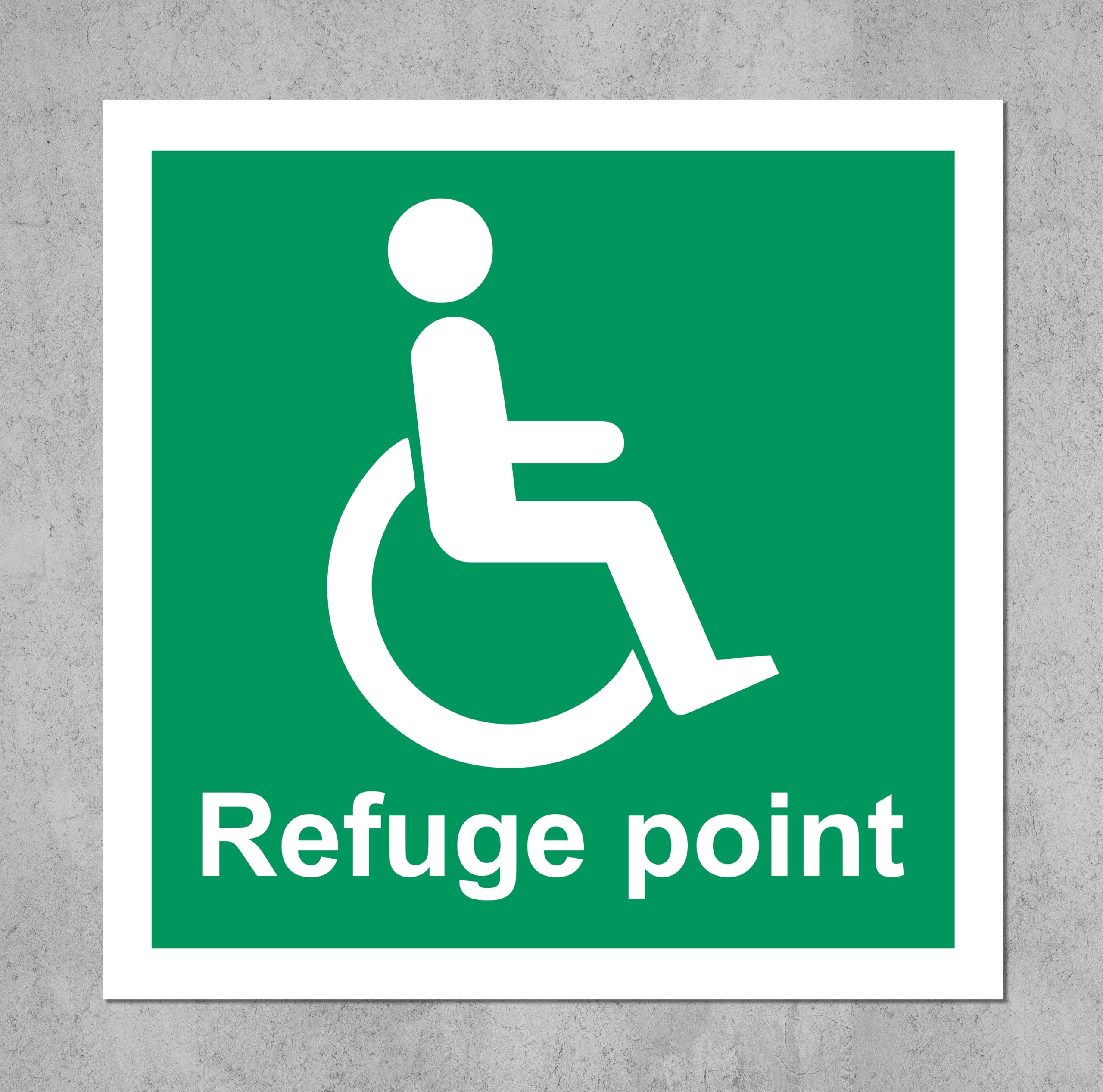 Refuge Point Symbol Safety Sign - 1.2mm Rigid Plastic 200mm x 200mm Case (Pack of 10)