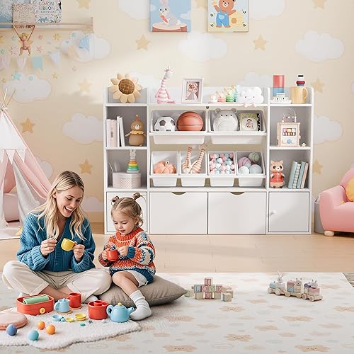 Miniatura 7 de Xilingol Organizador de Almacenamiento de Juguetes para Niños con 6 Cajones Desmontables, Organizador de Juguetes de 4 Niveles con 6 Compartimentos