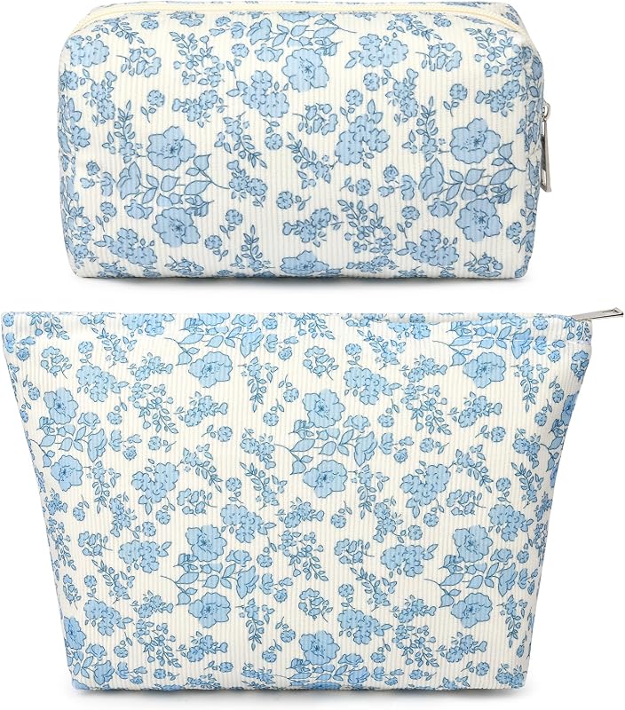 Necessaires de maquiagem SOIDRAM Blue Floral, pacote com 2