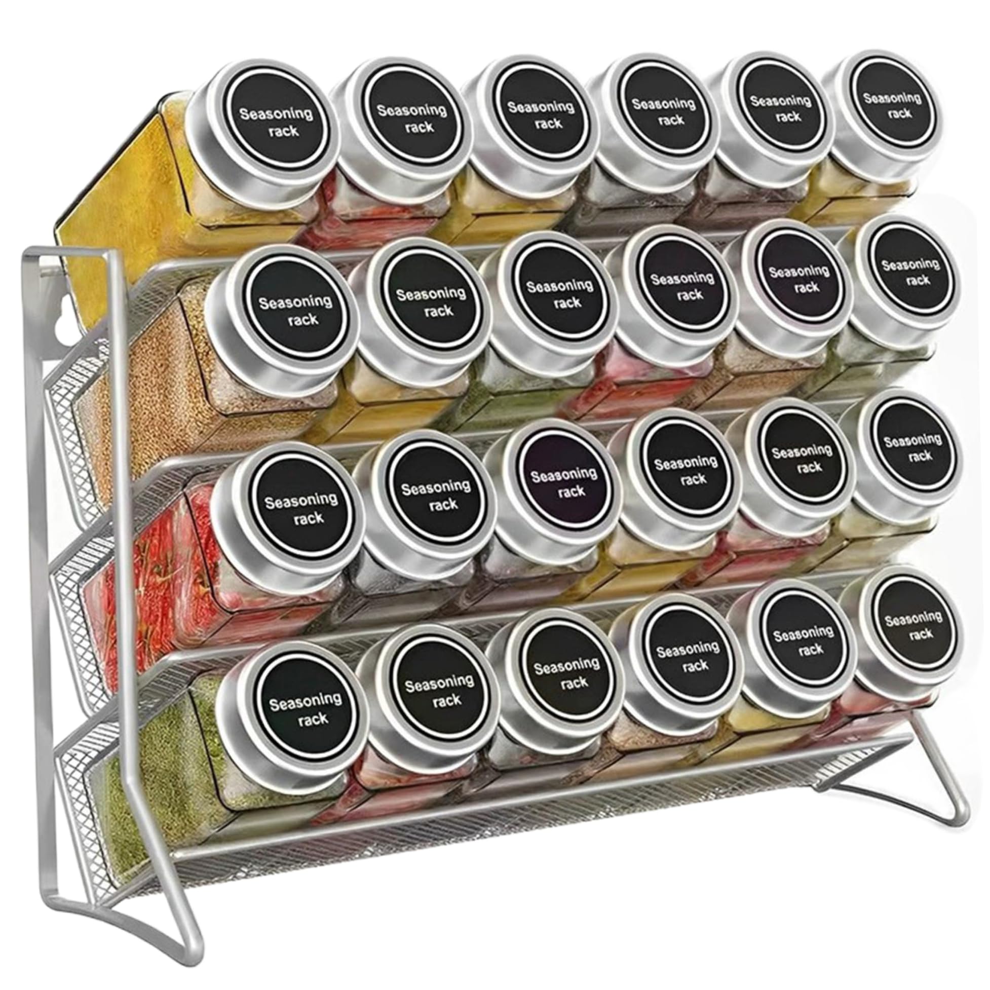 AZIDWERYQ Spice Rack 4 Tier Free Standing Metal Counter Spice Rack Organiser Hold 24 Bottles for Kitchen Countertop Cupboard Pantry Racks