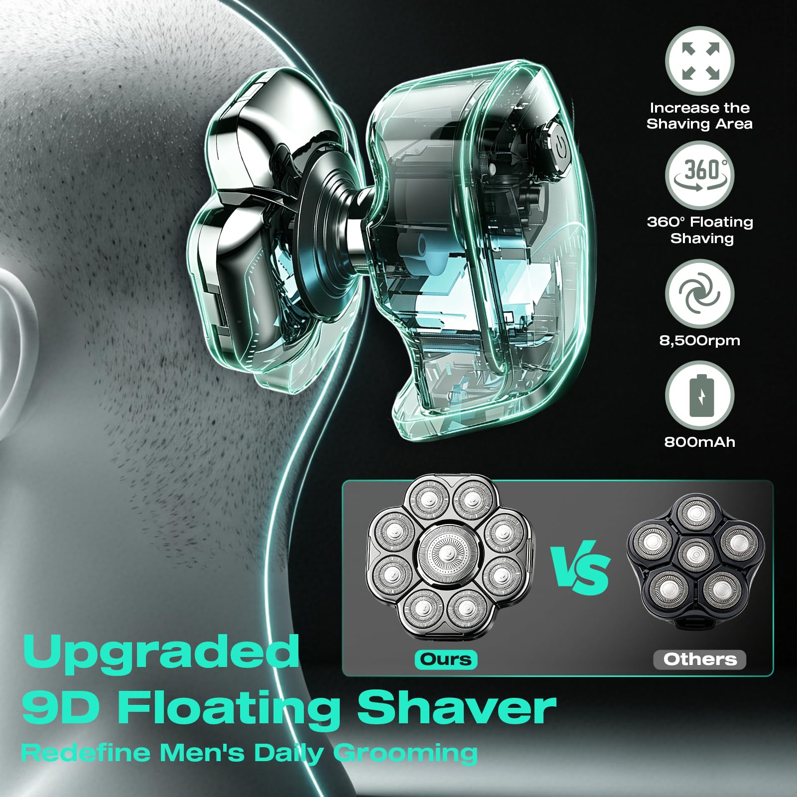 Waking Forest 6-in-1 9D Skull Shaver for Men, Waterproof Grooming Kit