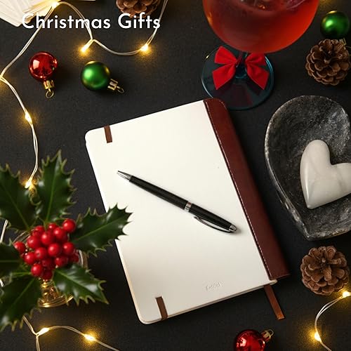 Vista 2 de SETTINI Diario rayado Juego de diario blanco moderno para escribir Cuero vegano de tapa dura, incluye bolígrafo de lujo en un soporte único