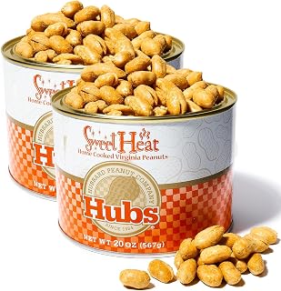Hubs Sweet Heat Virginia Peanuts - Spicy Sweet Chili Seasoned, Super Extra Large, Vacuum-Sealed 2x20oz Tins - Premium Healthy Snacks