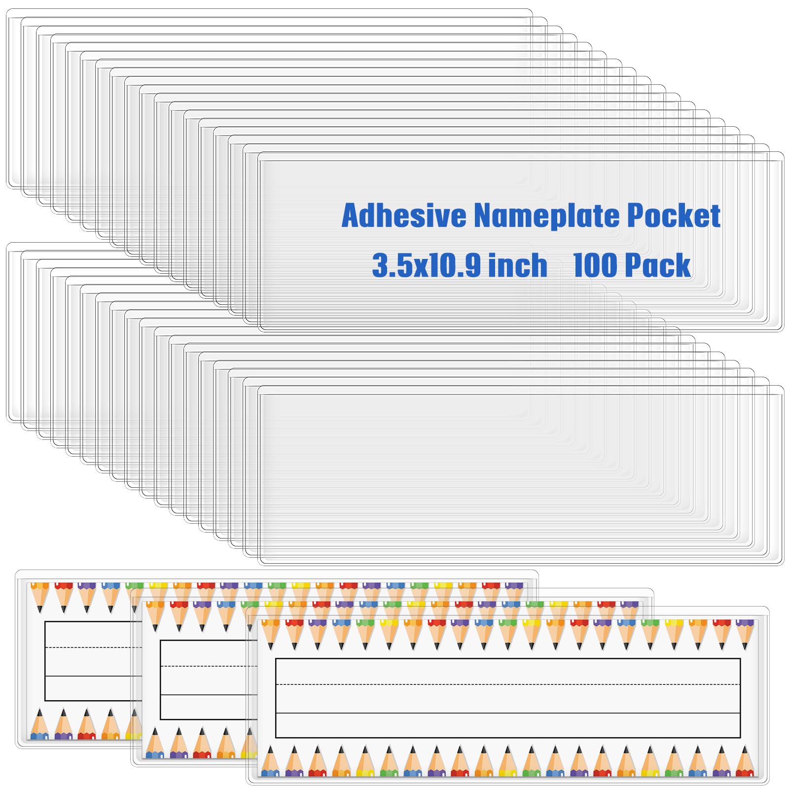 Jeyiour 100 Pcs Label Holders Adhesive Nameplate Pockets Storage Bin Labels Index Card Holder Shelf Plastic Peel Stick for Classroom Supermarket