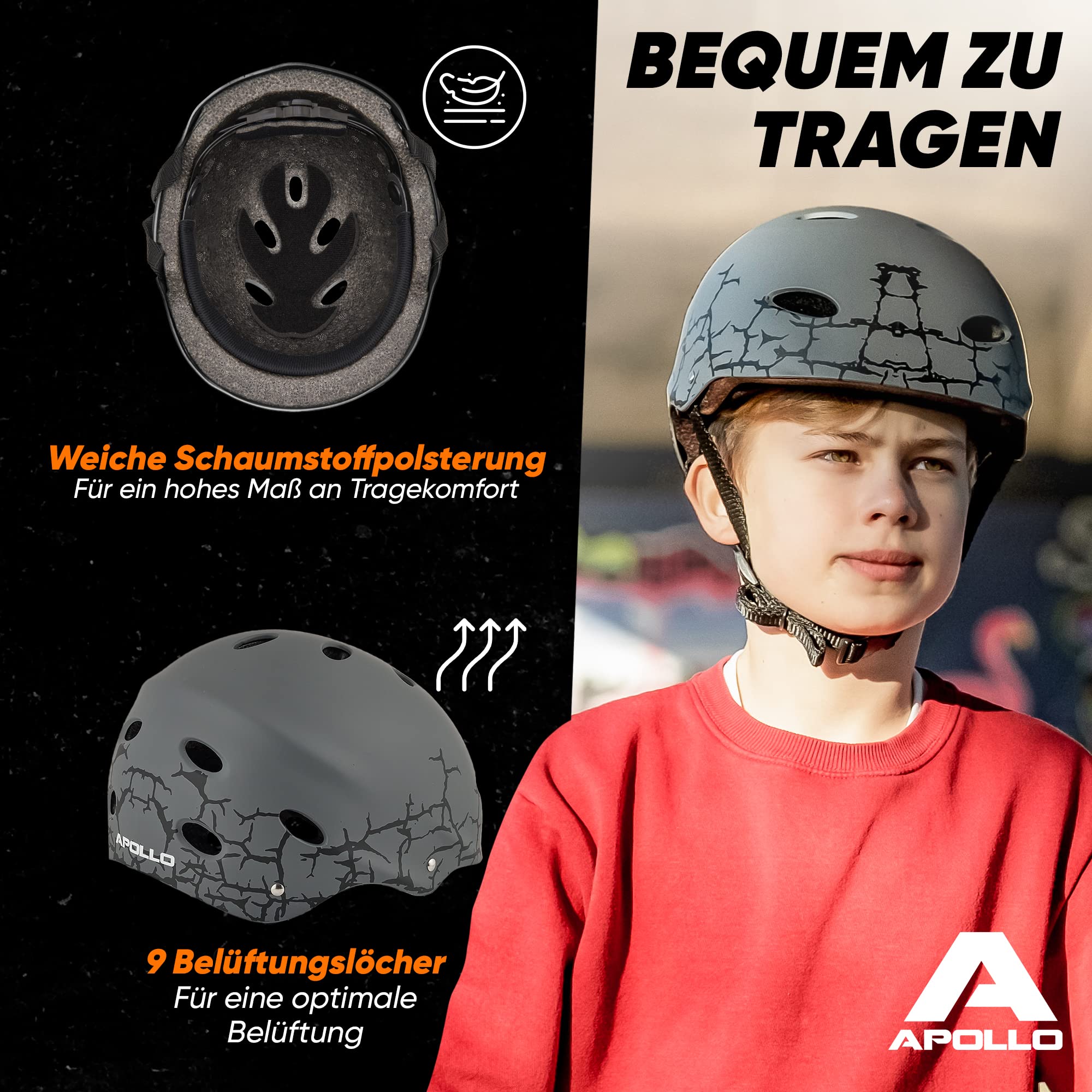 Apollo Skate-Helm/Kinder-Helm - Verstellbarer Skateboard, Scooter, BMX-Helm, mit Drehrad-Anpassung geeignet für Kinder, Erwachsene, in verschiedenen Größen und Farben