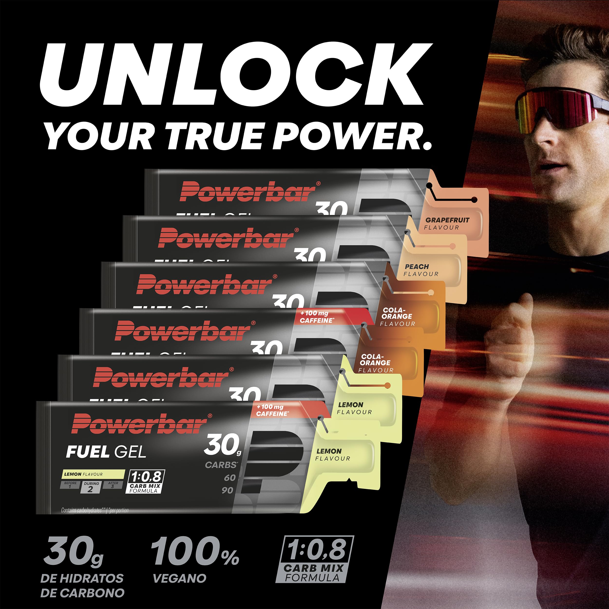 Powerbar - Black Line - Fuel 30 Gel - Lemon - 12x50ml - Gel energético alto en carbohidratos - 100mg de cafeína