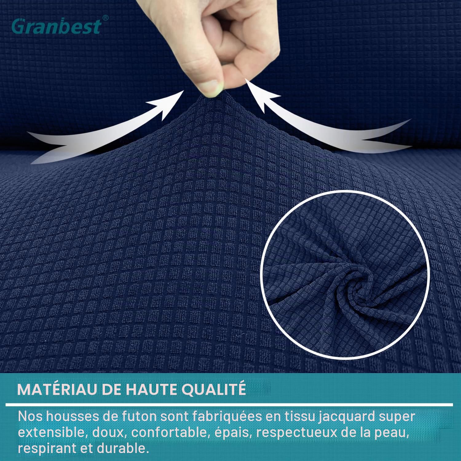 Granbest Housse de futon imperméable sans accoudoirs, protection futon haute élasticité pour canapé-lit pliant, housse de canapé antidérapante sans accoudoirs (bleu marine)