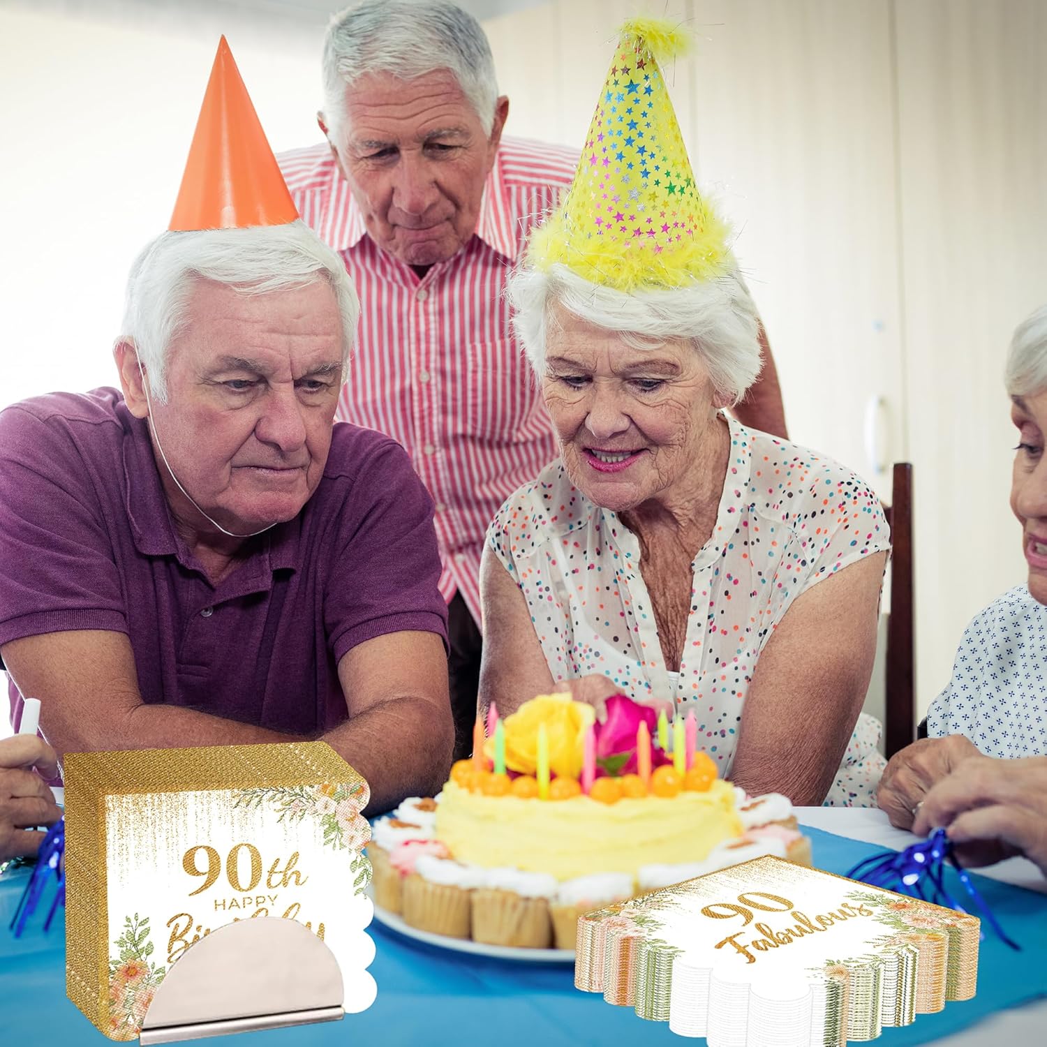 50Pcs 90th Birthday Scalloped Napkins - Rose and Gold Happy Birthday Paper Napkins Fabulous Double Sided Luncheon Napkins Disposable Party Napkins for Women Birthday Decorations - Image 6