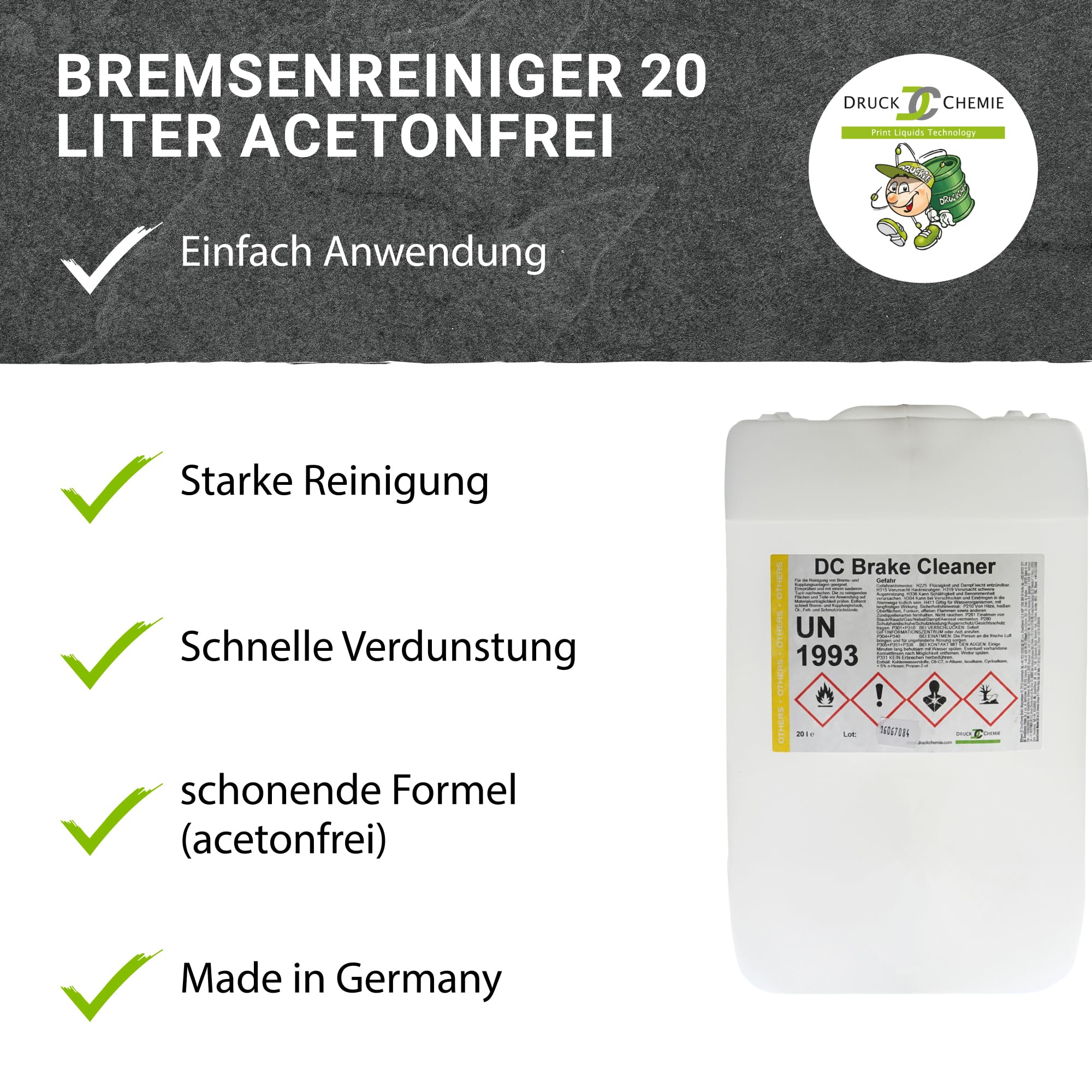 DC DruckChemie Bremsenreiniger Kanister 20L acetonfrei Brake Cleaner Teilereiniger