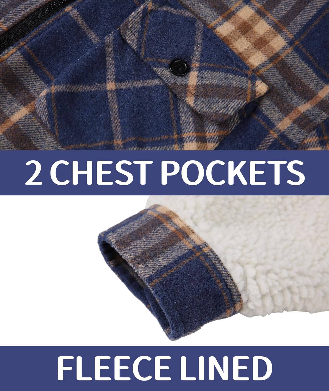 JACKETOWN Mens Flannel Hoodies Plaid Hoodies Winter Zip Up Fleece Jacket Sherpa Fleece Lined Warm Flannel Jacket Coat - Image 6