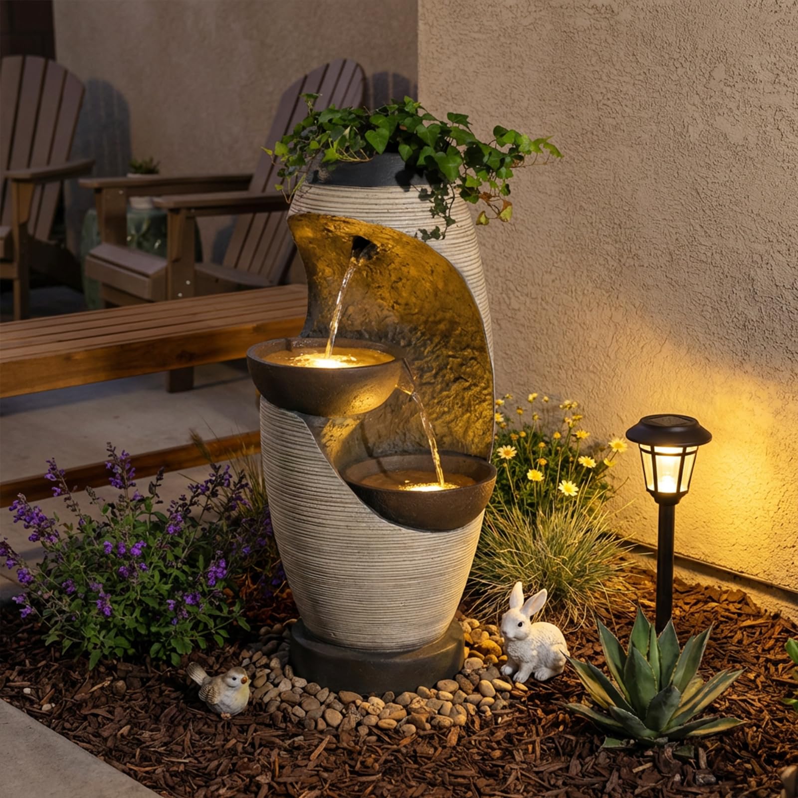 Bumilgar 2-Tier Bowl Water Fountain with LED Lights