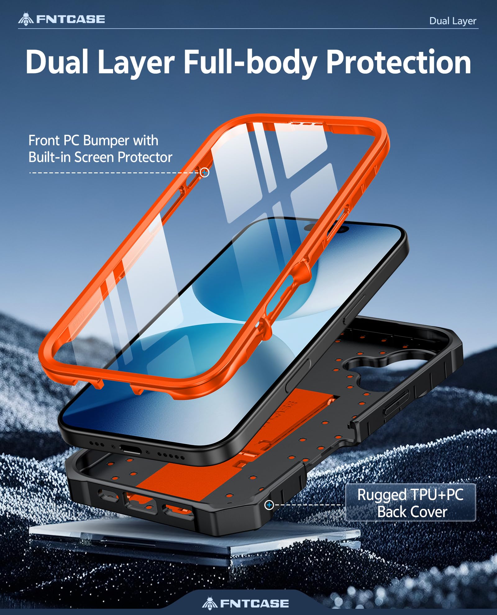 FNTCASE Custodia per iPhone 17 con pellicola protettiva integrata e cavalletto