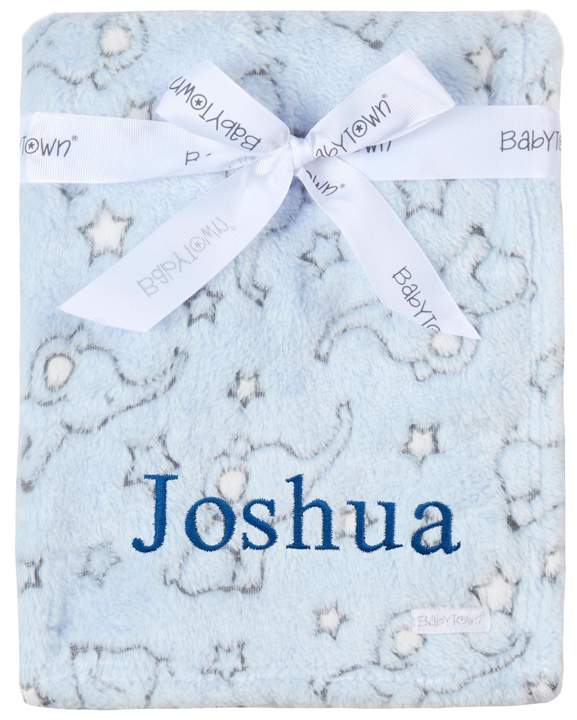 Baby Boy Girl Personalised Elephant Star Blanket Embroidered Name (Blue Elephant Star)