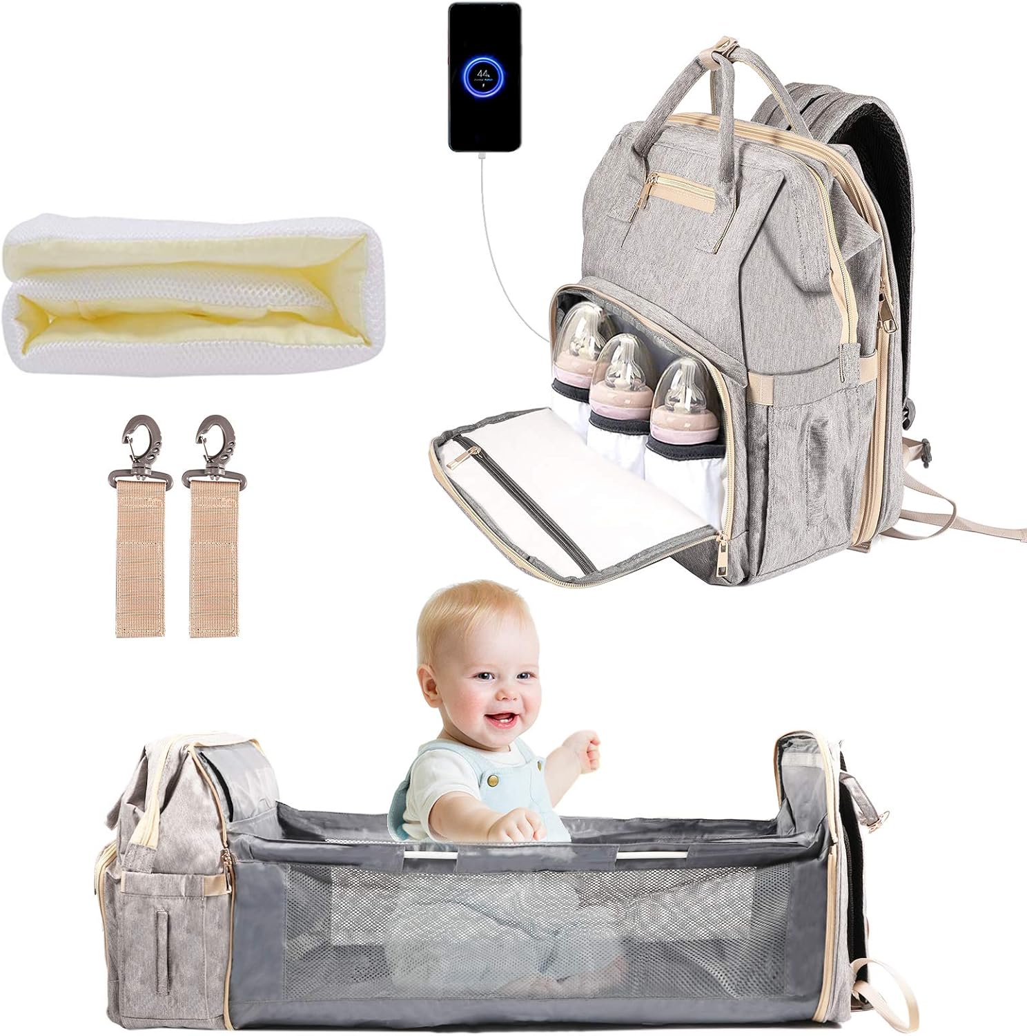 Petrichor Diaper Bag Backpack with Changing Station, Travel Portable