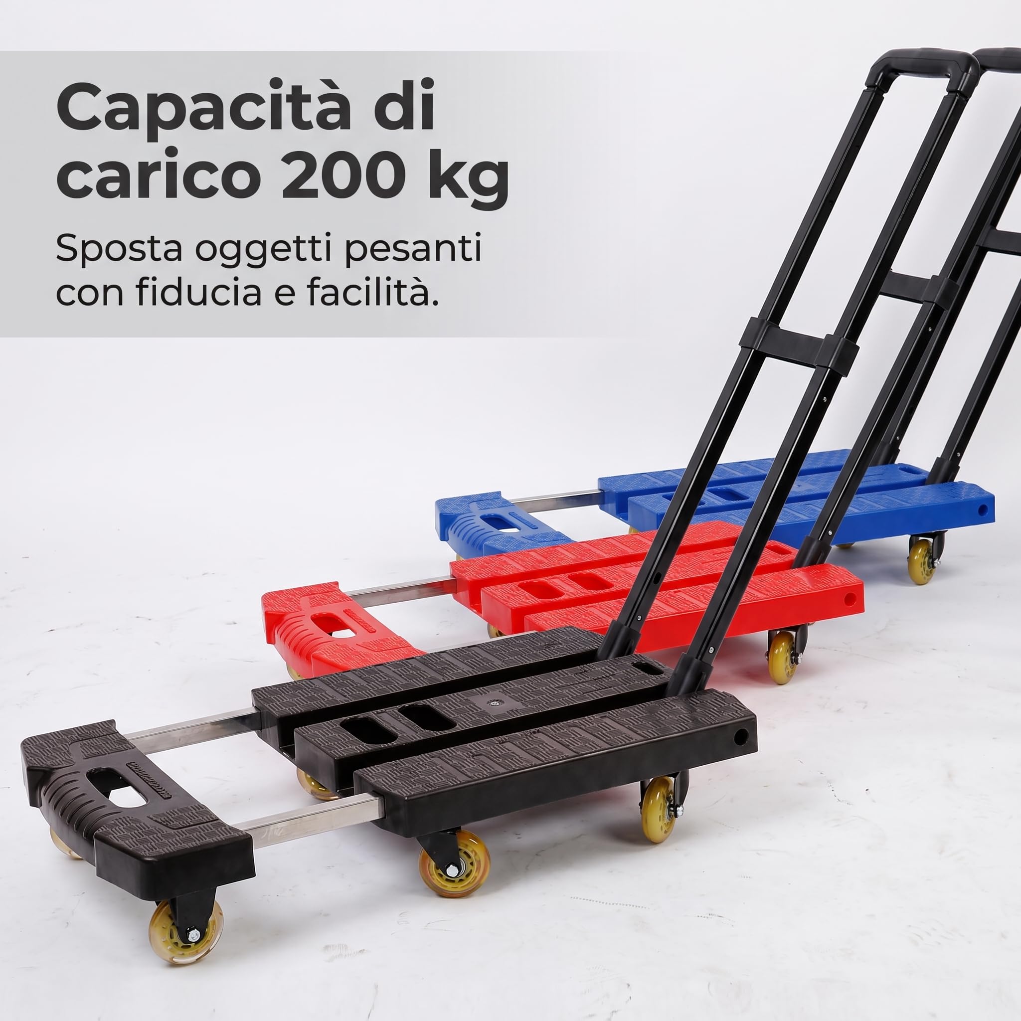 Sack klappbar 200 kg Tragkraft – Transportwagen klappbar für Gepäck und Einkauf, Rot, 6 Räder