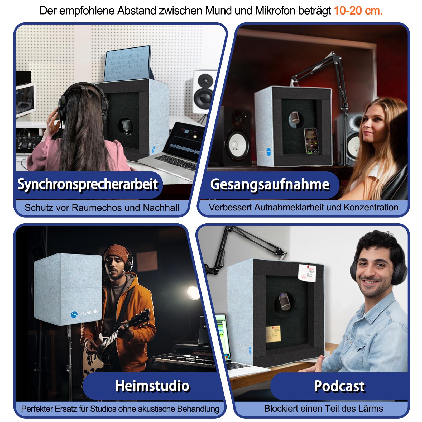 BXI Cabine vocale fermée, boîte d'isolation pour microphone portable, filtre réfléchissant pliable avec mousse acoustique et panneaux, enregistrement sonorisant, équipement de studio à domicile pour