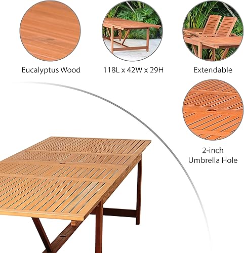 Miniatura 2 de Brampton - Juego de comedor extensible de 9 piezas, madera de eucalipto, ideal para exteriores e interiores
