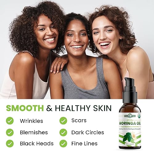 Miniatura 9 de Aceite de moringa 100% puro orgánico para cara, cabello, uñas y piel seca - Extracto de semillas de moringa oleifera de origen único certificado por