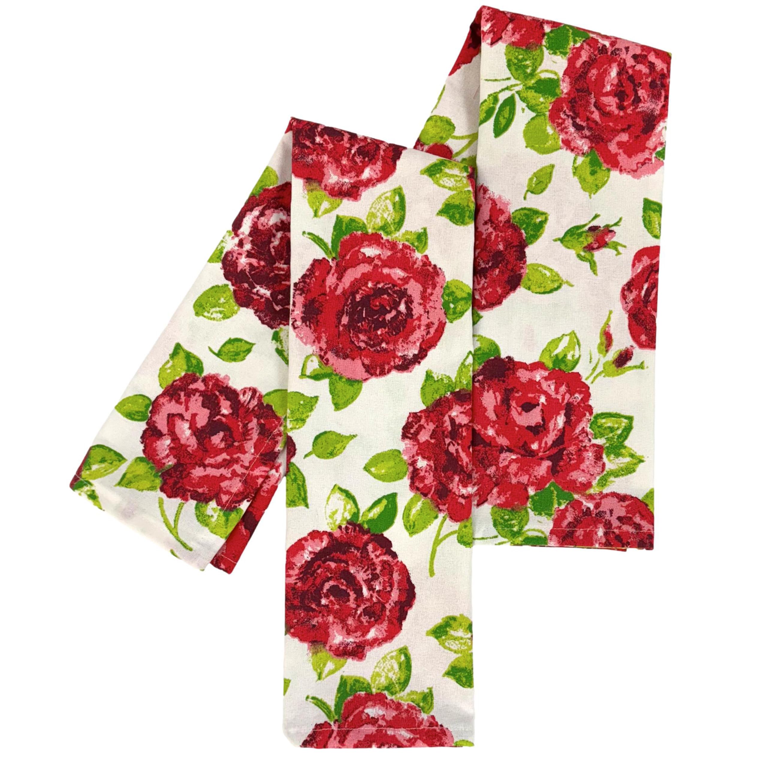 Ragged Rose Pink Rose Tea Towels For Kitchen - 50 Cm X 70 Cm Pair Of Kitchen Cloths For Drying Dishes, Wiping Countertops, & Handling Pots - Machine Washable & Durable - Pack Of 2