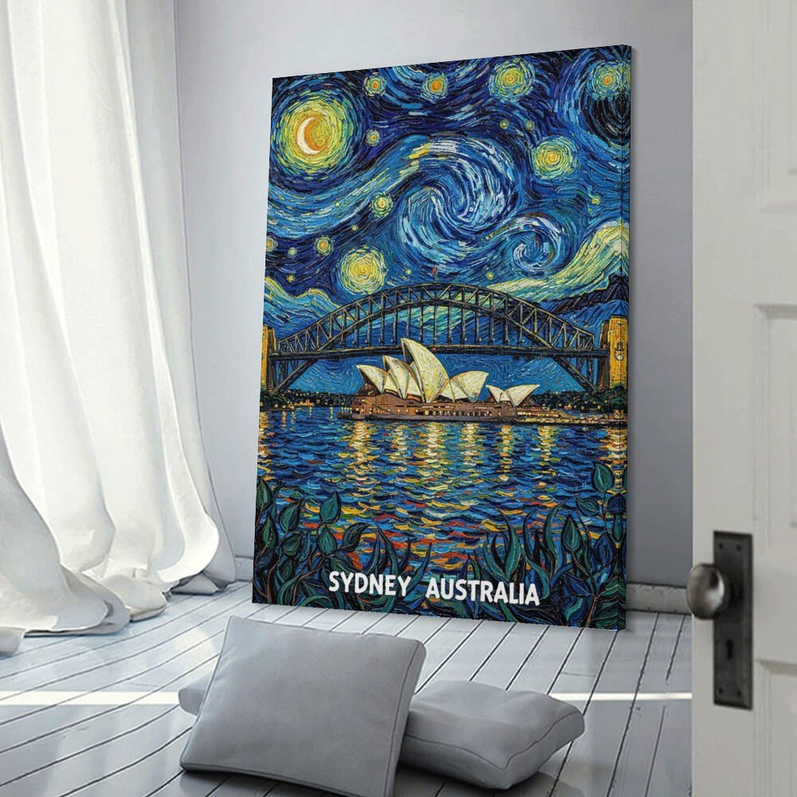 Junmoney Sydney Starry Night Painting Canvas Wall Art, 20x30inch(50x75cm), for Wall Displays, Bedrooms Or Room Updates, Ideal for Building A Coordinated Art Wall