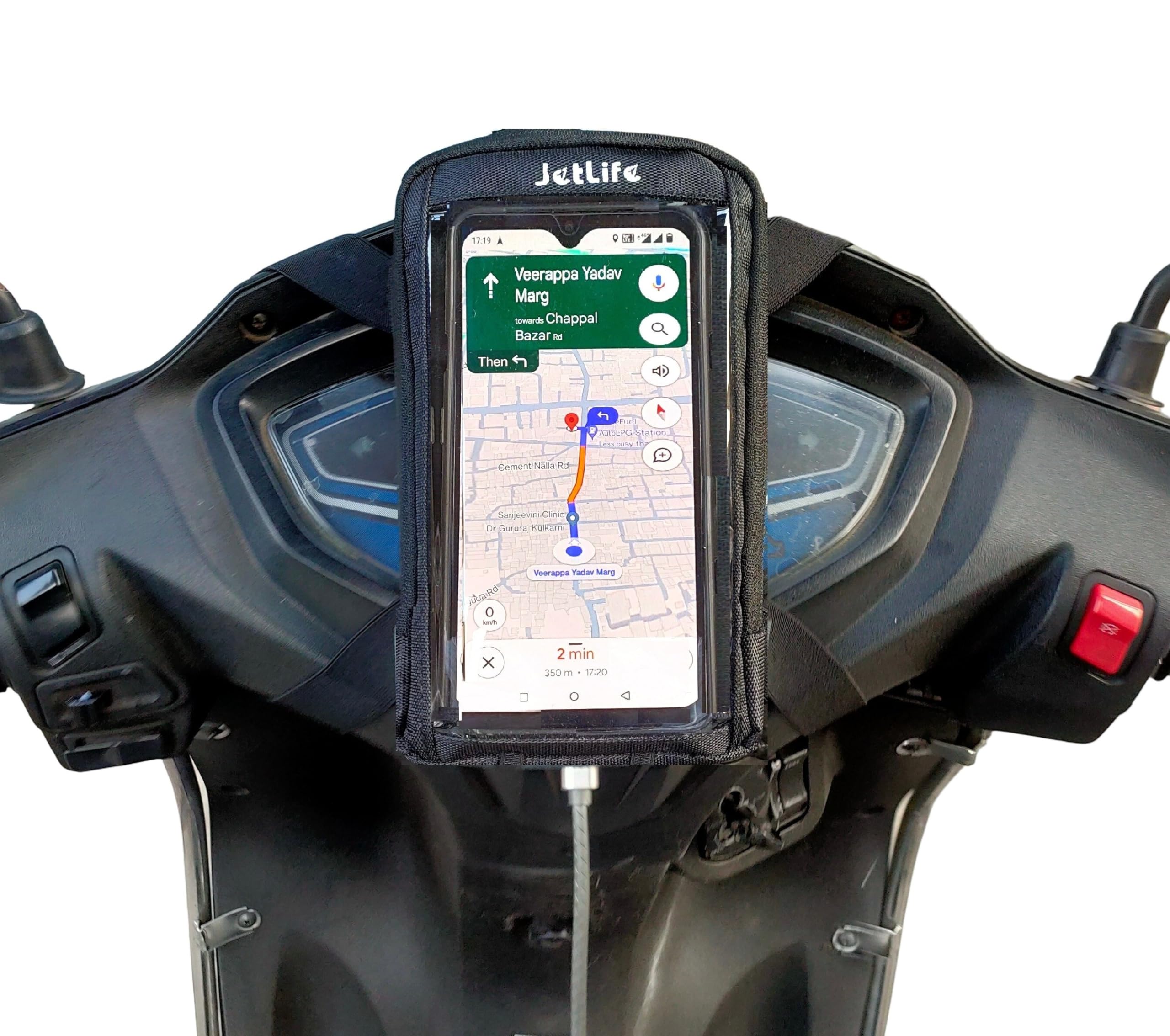 JETLIFE Mobile Holder/Pouch/Mount for All Types of Scooter Scooty Activa Jupiter EV etc | X1 Model (Black)-image-24