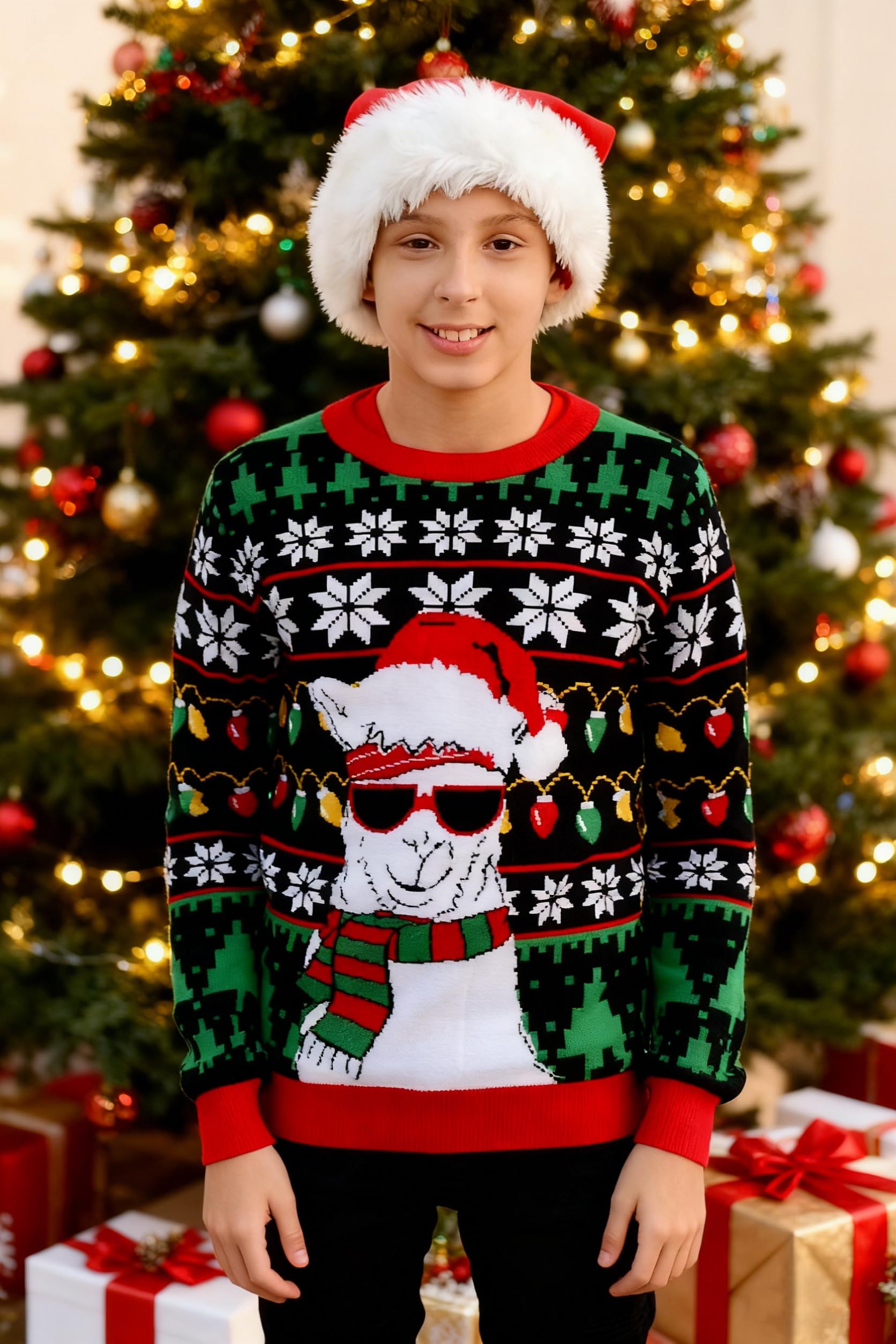 Loveternal Pull de Noël Unisexe pour garçons et Filles - Cadeau pour Enfants - Manches Longues - Col Rond - Sweat à Capuche décontracté - Pull de Noël Moche - Âge 7-14 Ans