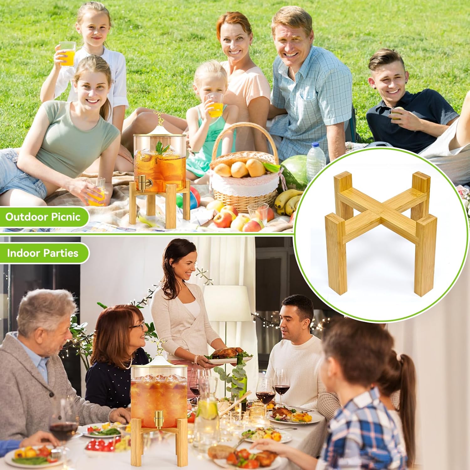 Drink Dispenser Stand, Bamboo Wood Dispenser Stand, Drink Stand for Glass Beverage Dispenser and Water Jug, Fit Max 8 Inch Glass Drink Dispenser (Beverage Dispenser Stand Only)
