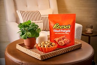 Reese's Filled Pretzels, Peanut Butter Pretzel Nuggets, Crunchy, Ready to Eat, Sweet and Salty Snack, 9oz Resealable Bag (Pack of 6)