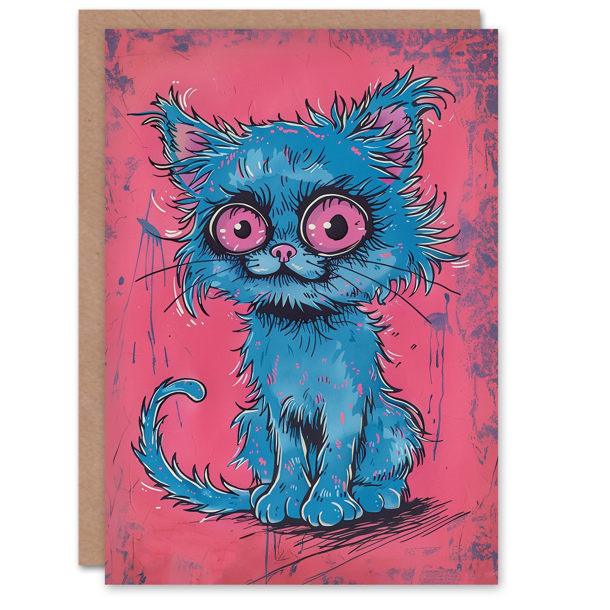 Artery8 Birthday Card Blue Kitty Pet Cat Lover Cartoon Cute For Child Kids Son Daughter Greeting Card