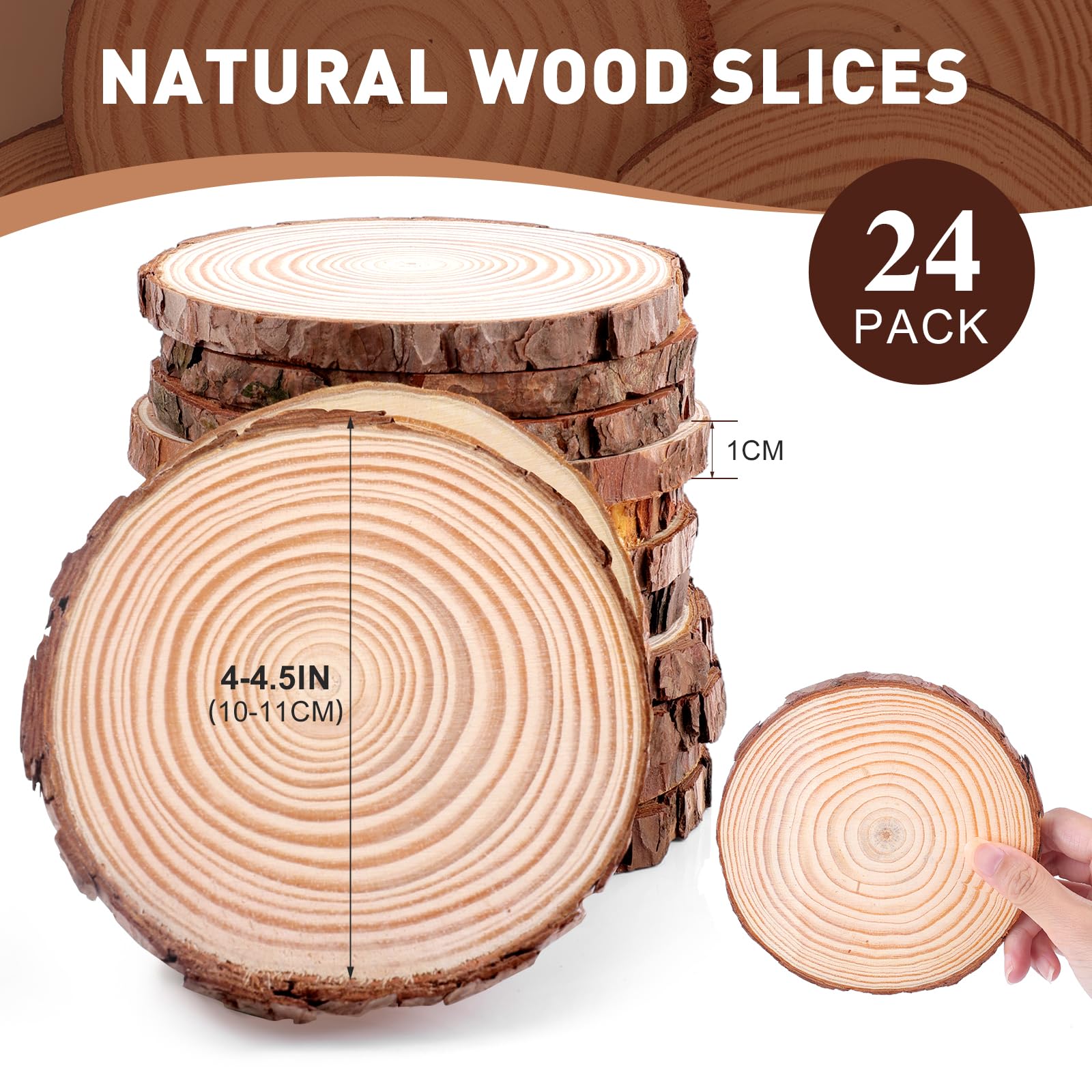 24 Pcs Unfinished Natural Wood Slices - 4-4.5 Inch Wood Rounds With Bark For Crafts, Ornaments, Coasters & Painting - View #8