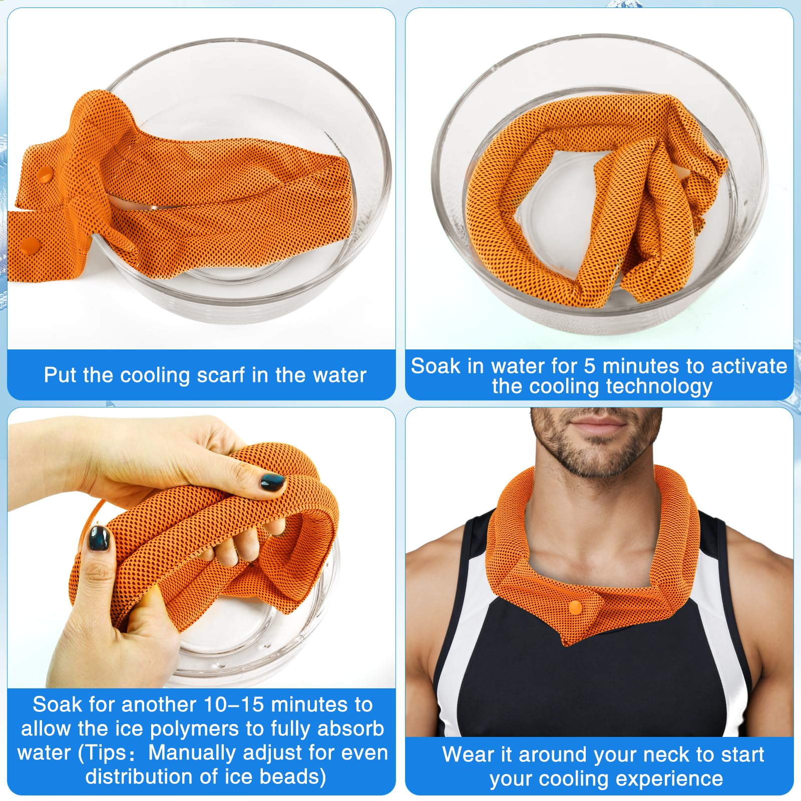 Asciugamano Rinfrescante per Collo, 2 Pezzi Sciarpa Rinfrescante con Bottone, Fasce Rinfrescanti per il Collo, Asciugamani di Raffreddamento, per Correre, Fare Trekking, Equitazione, Viaggiare, Yoga